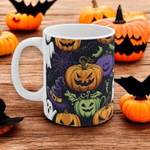 Jack of Lantern Halloween Mug - Cute Spooky Design - Perfect Fall Mug for Coffee, Tea, or Hot Chocolate - Great Gift for Halloween Lovers